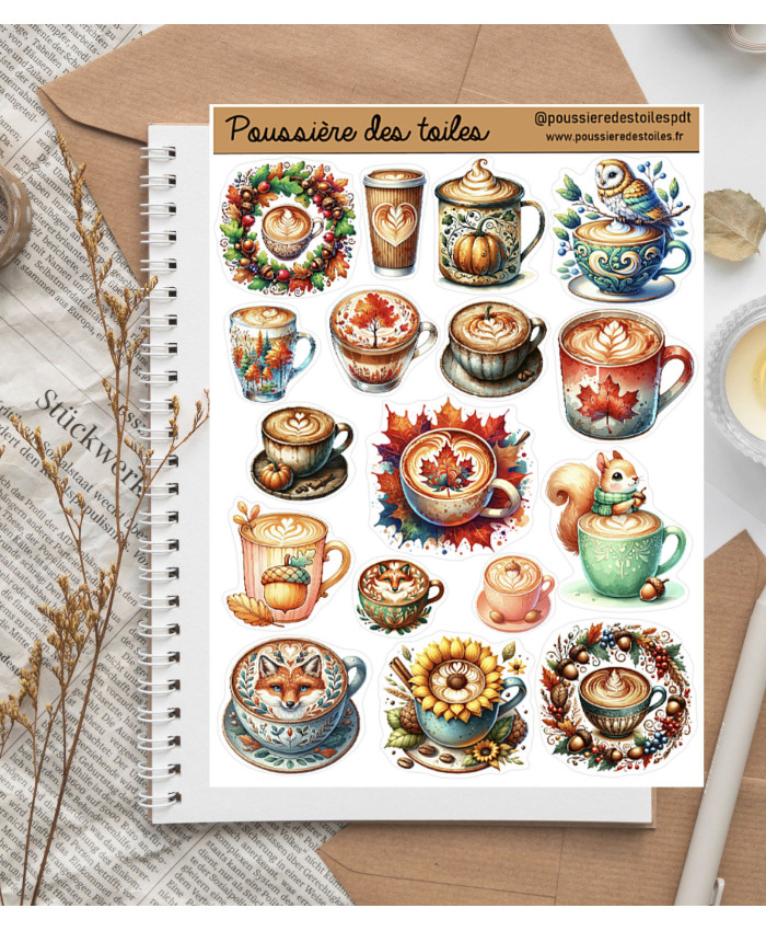 Réf 164 Feuille d’autocollants, Stickers pour Bullet Journal tasses