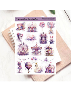 Réf 166 Feuille d’autocollants, Stickers pour Bullet Journal cirque