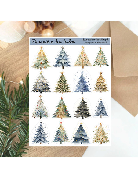 Réf 168 Feuille d’autocollants, Stickers pour Bullet Journal sapins
