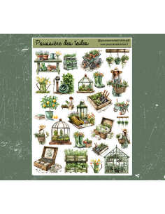 Réf 108 Feuille d’autocollants, Stickers pour Bullet Journal jardin