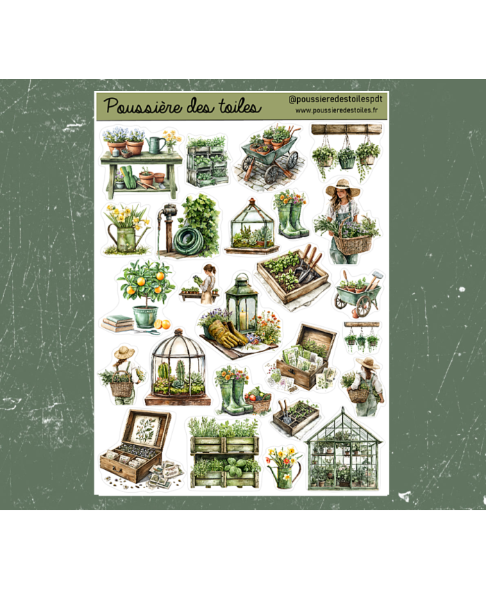 Réf 108 Feuille d’autocollants, Stickers pour Bullet Journal jardin