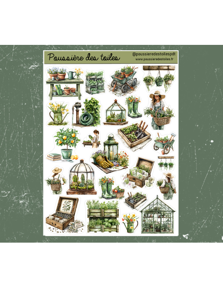 Réf 108 Feuille d’autocollants, Stickers pour Bullet Journal jardin
