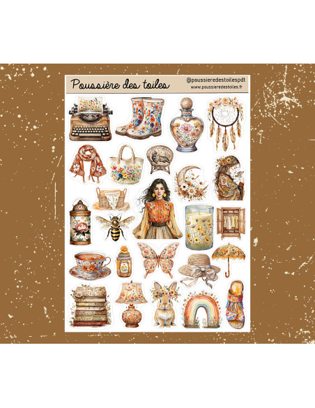 Réf 103 Feuille d’autocollants, Stickers pour Bullet Journal hippie