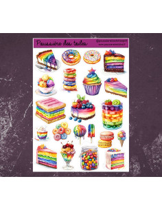 Réf 110 Feuille d’autocollants, Stickers pour Bullet Journal gâteaux
