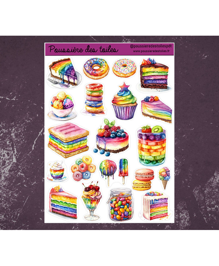 Réf 110 Feuille d’autocollants, Stickers pour Bullet Journal gâteaux