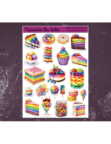 Réf 110 Feuille d’autocollants, Stickers pour Bullet Journal gâteaux