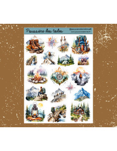 Réf 104 Feuille d’autocollants, Stickers pour Bullet Journal montagne