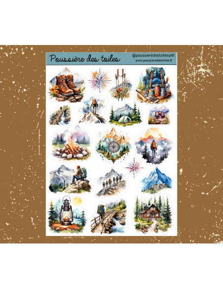Réf 104 Feuille d’autocollants, Stickers pour Bullet Journal montagne