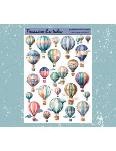 Réf 113 Feuille d’autocollants, Stickers pour Bullet Journal montgolfières
