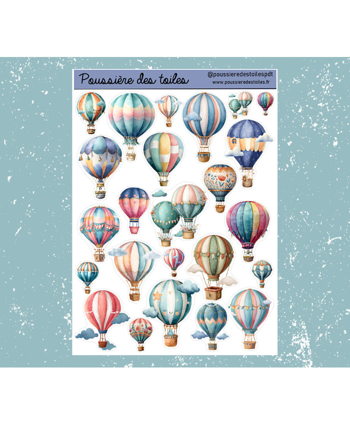 Réf 113 Feuille d’autocollants, Stickers pour Bullet Journal montgolfières