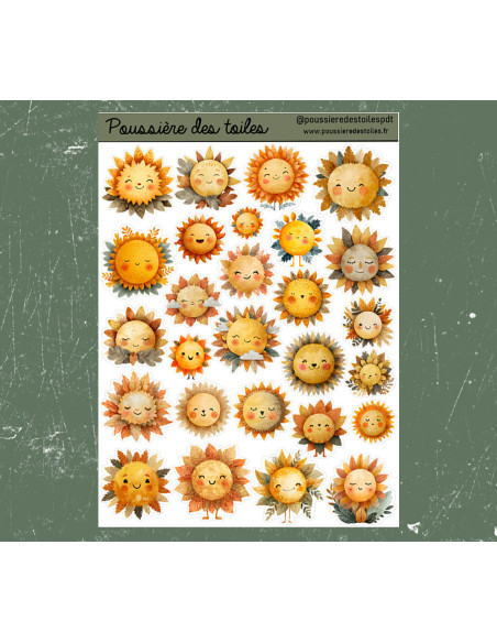 Réf 118 Feuille d’autocollants, Stickers pour Bullet Journal soleil