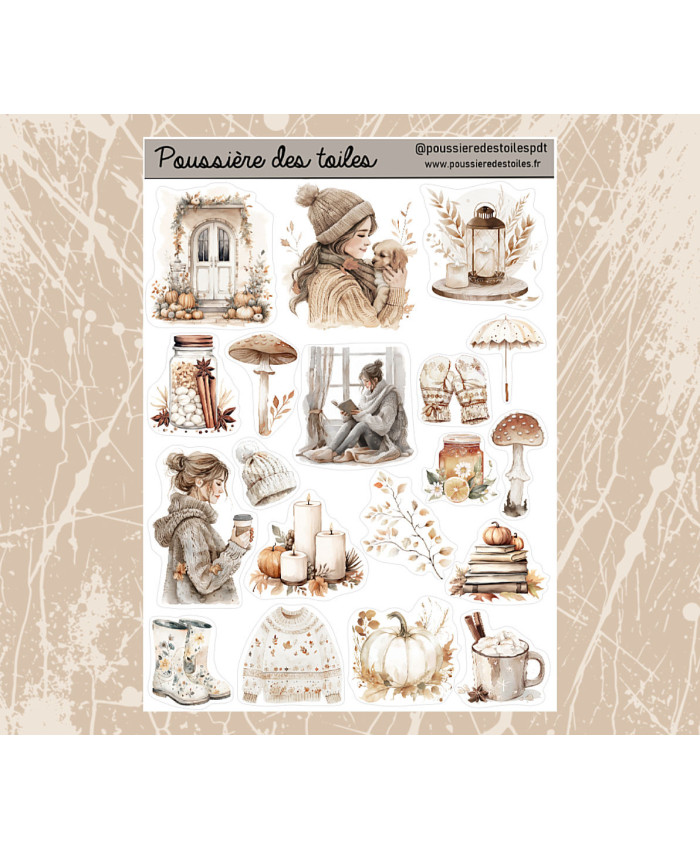 Réf 139 Feuille d’autocollants, Stickers pour Bullet Journal automne