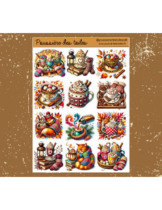 Réf 141 Feuille d’autocollants, Stickers pour Bullet Journal tasses