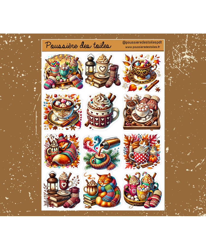 Réf 141 Feuille d’autocollants, Stickers pour Bullet Journal tasses