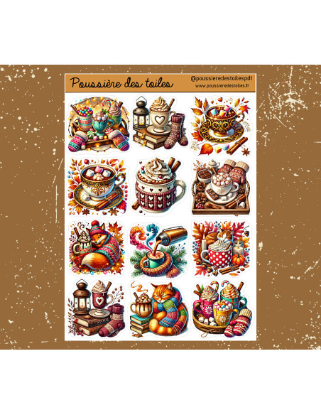 Réf 141 Feuille d’autocollants, Stickers pour Bullet Journal tasses