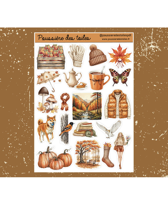 Réf 150 Feuille d’autocollants, Stickers pour Bullet Journal automne