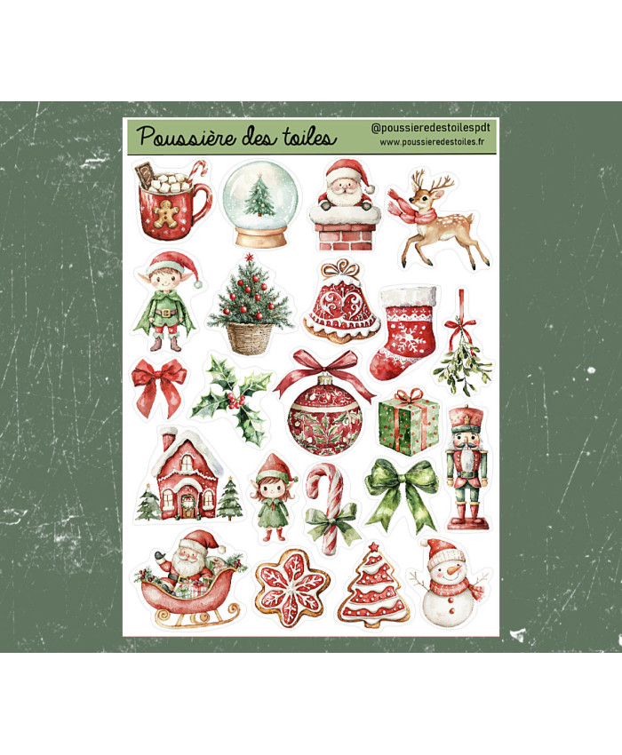 Réf 173 Feuille d’autocollants, Stickers pour Bullet Journal noel