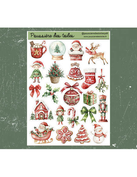 Réf 173 Feuille d’autocollants, Stickers pour Bullet Journal noel