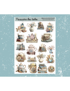 Réf 177 Feuille d’autocollants, Stickers pour Bullet Journal vintage