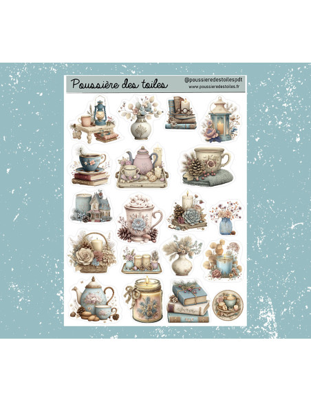 Réf 177 Feuille d’autocollants, Stickers pour Bullet Journal vintage