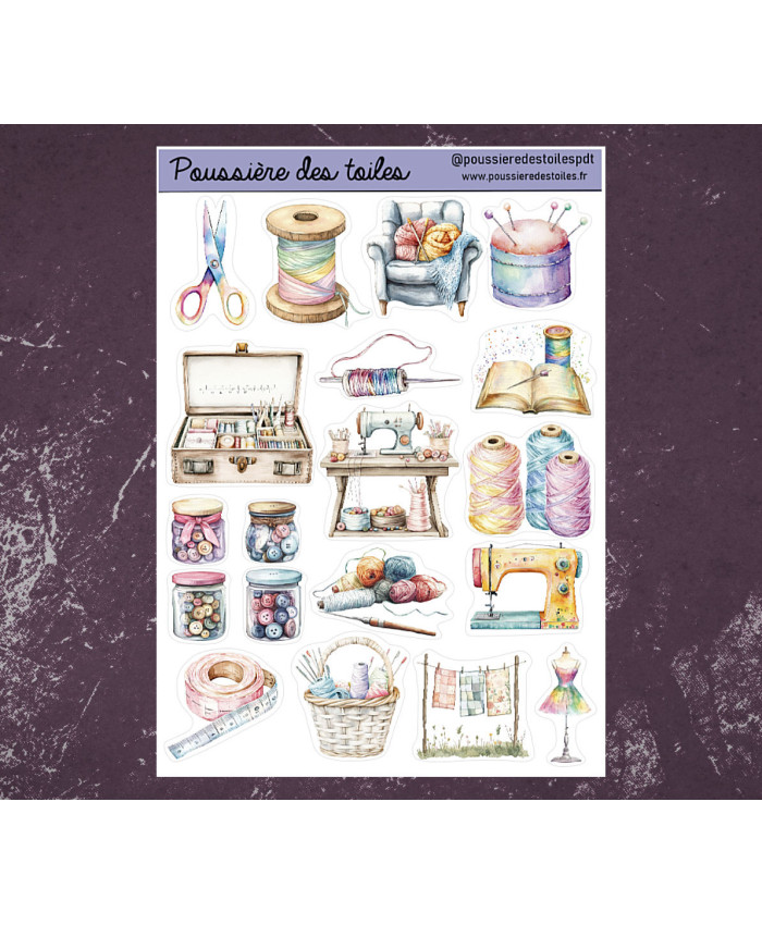 Réf 178 Feuille d’autocollants, Stickers pour Bullet Journal broderie