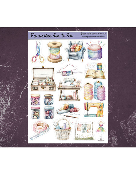 Réf 178 Feuille d’autocollants, Stickers pour Bullet Journal broderie