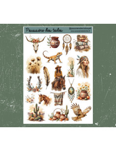 Réf 180 Feuille d’autocollants, Stickers pour Bullet Journal western