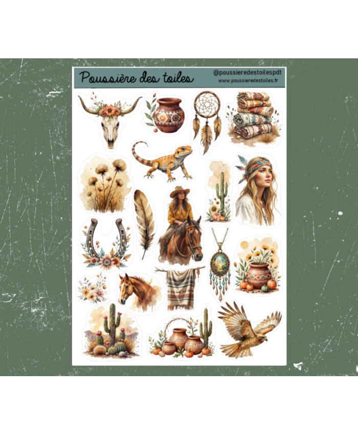 Réf 180 Feuille d’autocollants, Stickers pour Bullet Journal western