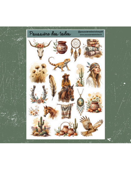 Réf 180 Feuille d’autocollants, Stickers pour Bullet Journal western