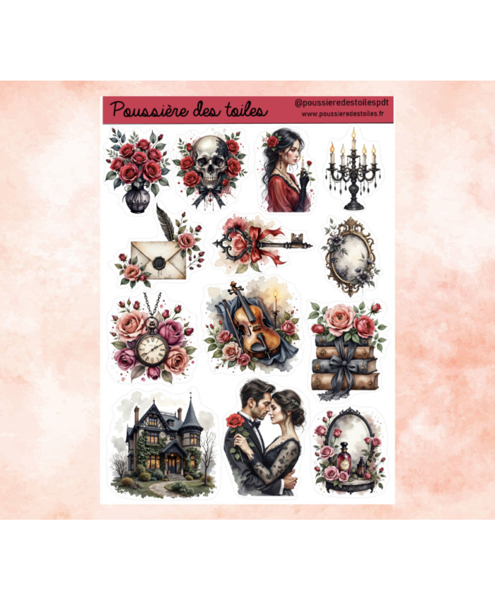 Réf 181 Feuille d’autocollants, Stickers pour Bullet Journal valentine