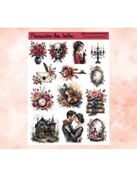 Réf 181 Feuille d’autocollants, Stickers pour Bullet Journal valentine