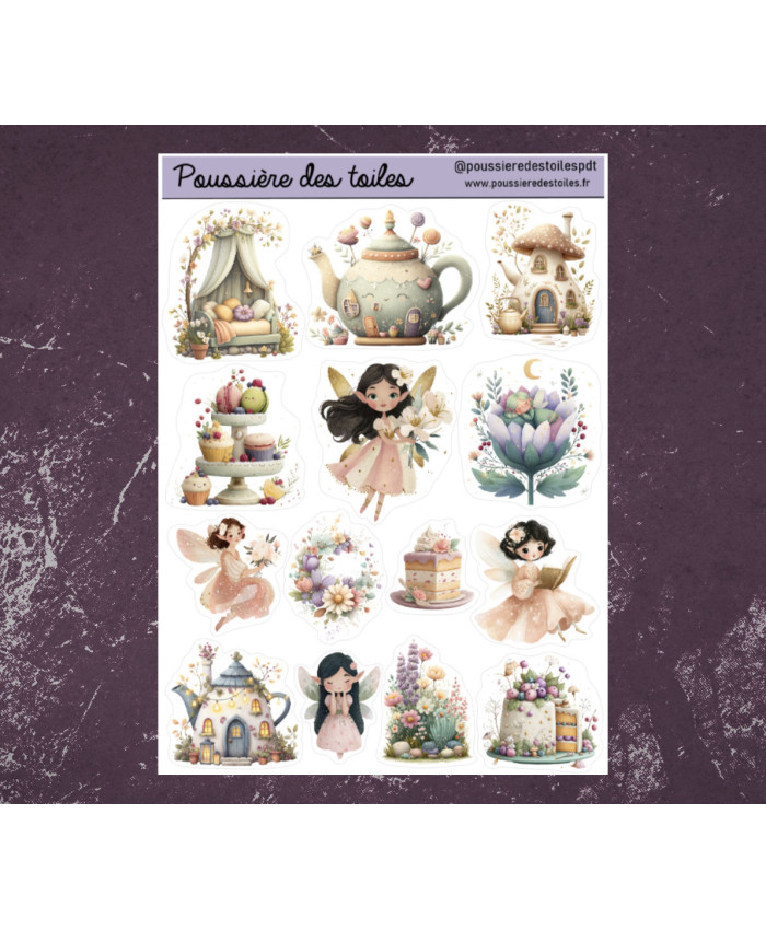 Réf 183 Feuille d’autocollants, Stickers pour Bullet Journal féerique