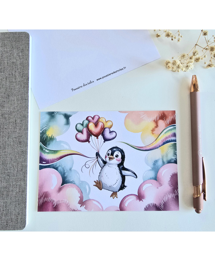 Carte postale pingouin postcrossing scrapbooking correspondance écriture