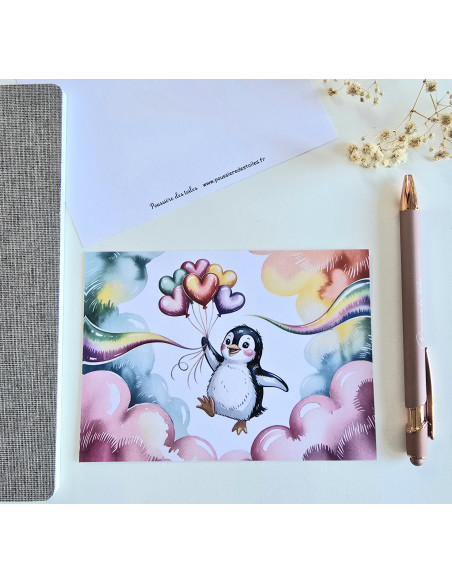 Carte postale pingouin postcrossing scrapbooking correspondance écriture