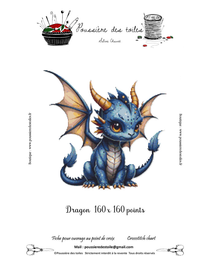 Grille point de croix : Dragon bleu PDF