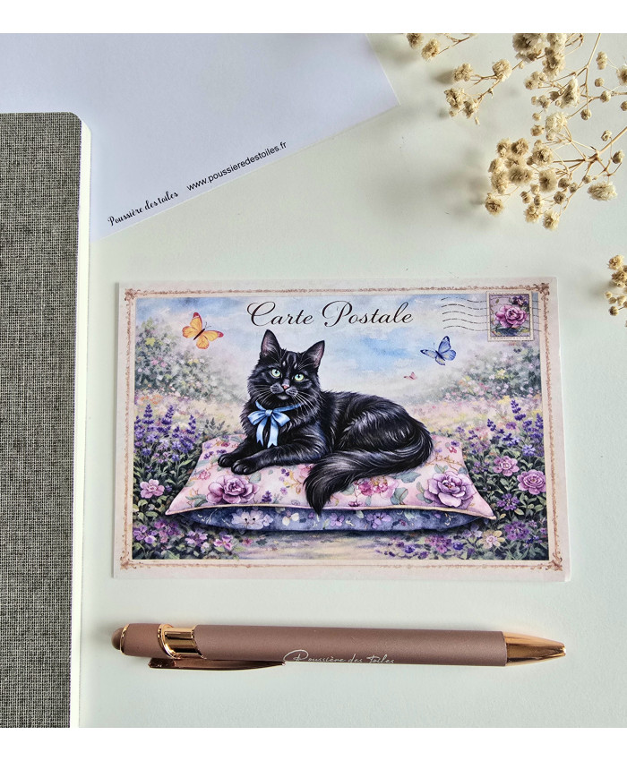 Réf 017 Carte postale Chat noir postcrossing scrapbooking correspondance écriture