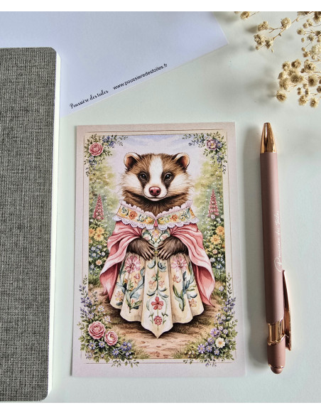 Réf 018 Carte postale Blaireau postcrossing scrapbooking correspondance écriture