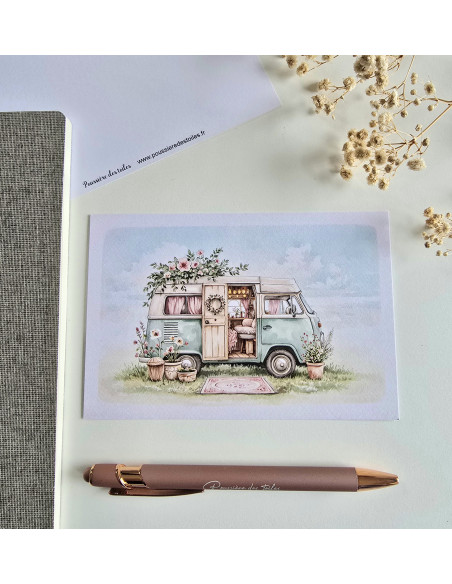 Réf 25 Carte postale Van postcrossing scrapbooking correspondance écriture