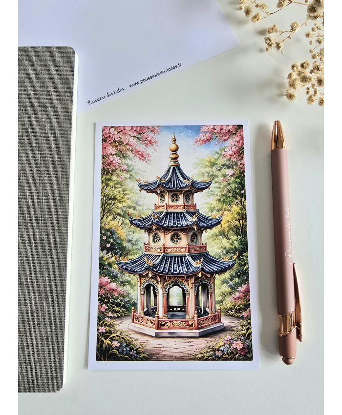 Réf 28 Carte postale Temple postcrossing scrapbooking correspondance écriture