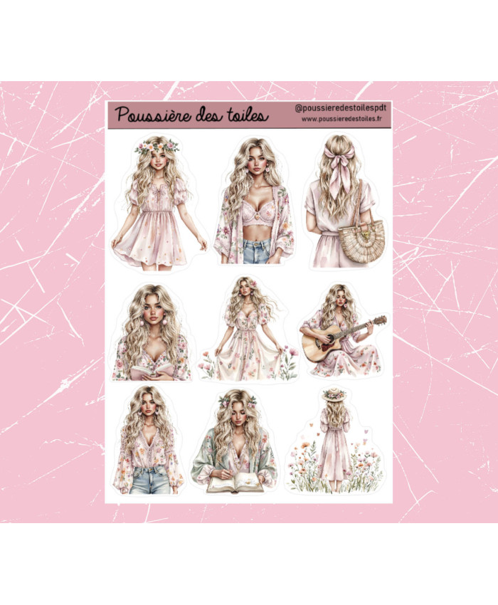 Réf 188 Feuille d’autocollants, Stickers pour Bullet Journal Femmes
