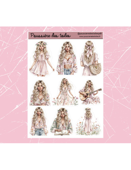 Réf 188 Feuille d’autocollants, Stickers pour Bullet Journal Femmes