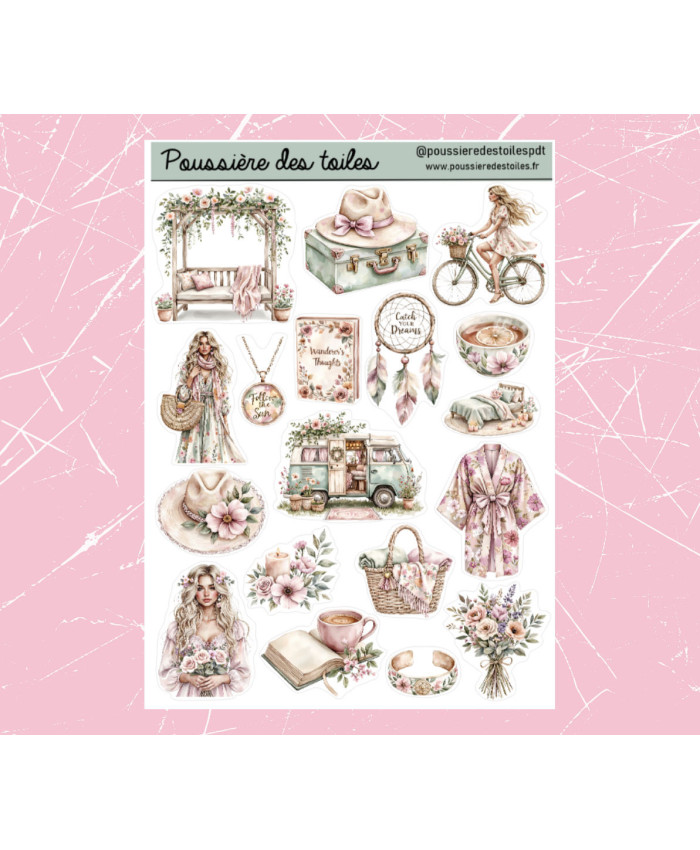 Réf 189 Feuille d’autocollants, Stickers pour Bullet Journal Rétro