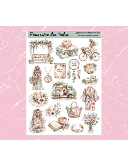 Réf 189 Feuille d’autocollants, Stickers pour Bullet Journal Rétro