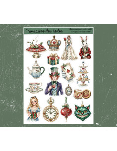 Réf 196 Feuille d’autocollants, Stickers pour Bullet Journal Alice