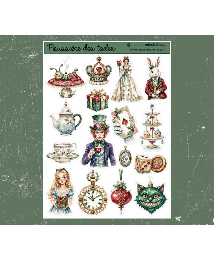Réf 196 Feuille d’autocollants, Stickers pour Bullet Journal Alice