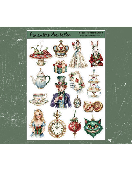 Réf 196 Feuille d’autocollants, Stickers pour Bullet Journal Alice