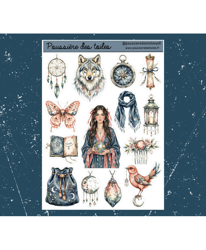 Réf 197 Feuille d’autocollants, Stickers pour Bullet Journal ésotérisme