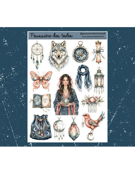 Réf 197 Feuille d’autocollants, Stickers pour Bullet Journal ésotérisme