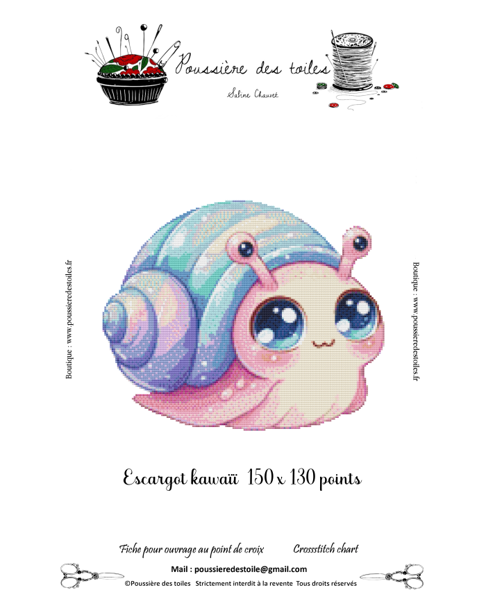 Grille point de croix : Escargot kawaïï Papier