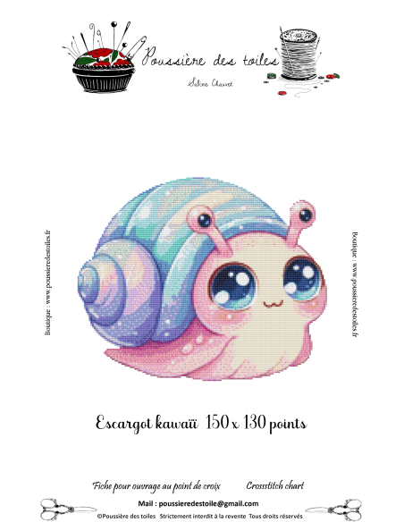 Grille point de croix : Escargot kawaïï Papier